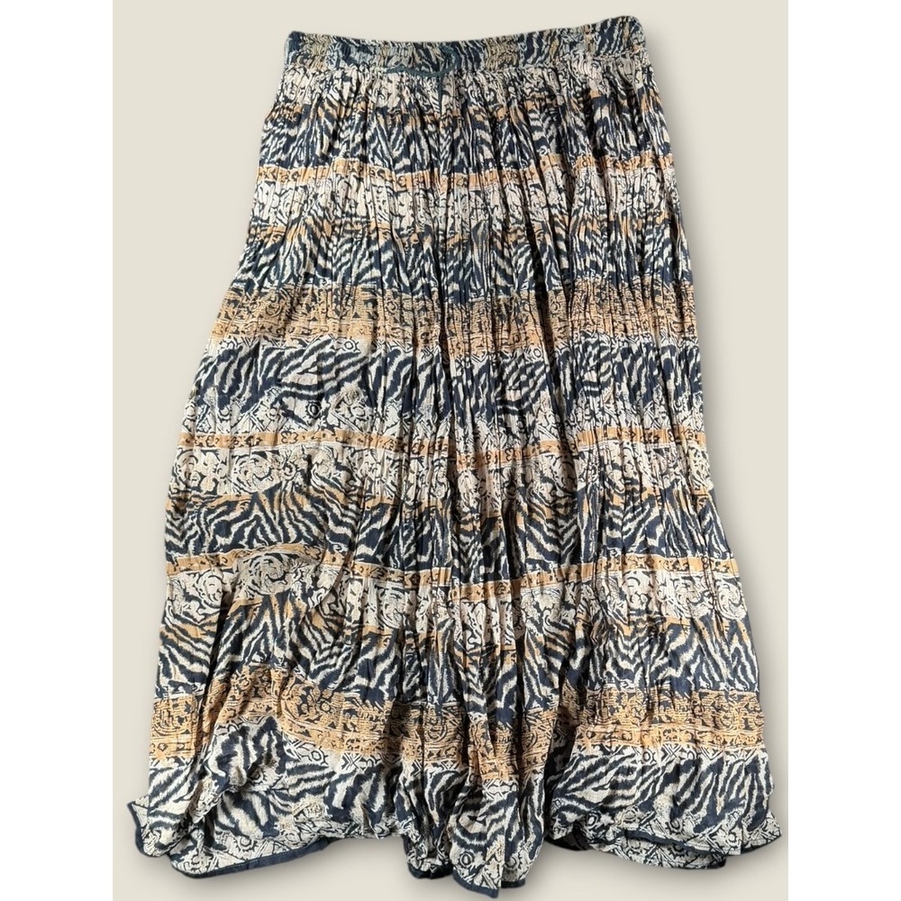 Revue Woman 1X Maxi Skirt Broomstick Pleated Animal Print Tribal Boho Crinkle